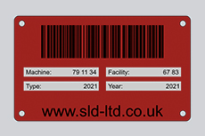 Anodised aluminium sign with barcode