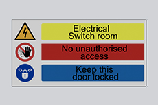 Warning sign in anodised aluminium